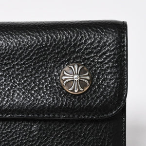 新品未使用 CHROME HEARTS クロムハーツ WAVE CROSS BALL ウェーブ クロスボールボタン レザーウォレット 長財布 ダガー ブラック 中古 4a009091