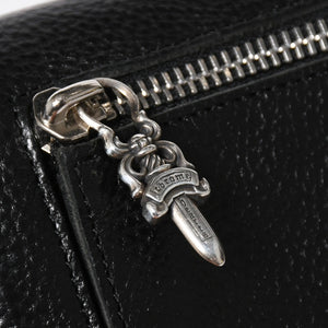 新品未使用 CHROME HEARTS クロムハーツ WAVE CROSS BALL ウェーブ クロスボールボタン レザーウォレット 長財布 ダガー ブラック 中古 4a009091
