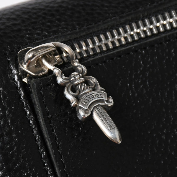 新品未使用 CHROME HEARTS クロムハーツ WAVE CROSS BALL ウェーブ クロスボールボタン レザーウォレット 長財布 ダガー ブラック 中古 4a009091