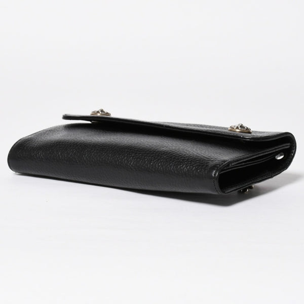 新品未使用 CHROME HEARTS クロムハーツ WAVE CROSS BALL ウェーブ クロスボールボタン レザーウォレット 長財布 ダガー ブラック 中古 4a009091
