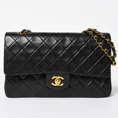 CHANEL シャネル マトラッセ25 Wフラップ Wチェーンショルダーバッグ 3番台 ラムスキン ココマーク ブラック ゴールド金具 美品 中古 4a009109