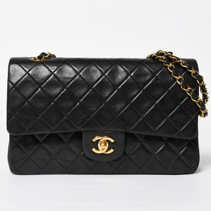CHANEL シャネル マトラッセ25 Wフラップ Wチェーンショルダーバッグ 3番台 ラムスキン ココマーク ブラック ゴールド金具 美品 中古 4a009109