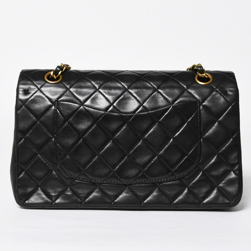 CHANEL シャネル マトラッセ25 Wフラップ Wチェーンショルダーバッグ 3番台 ラムスキン ココマーク ブラック ゴールド金具 美品 中古 4a009109