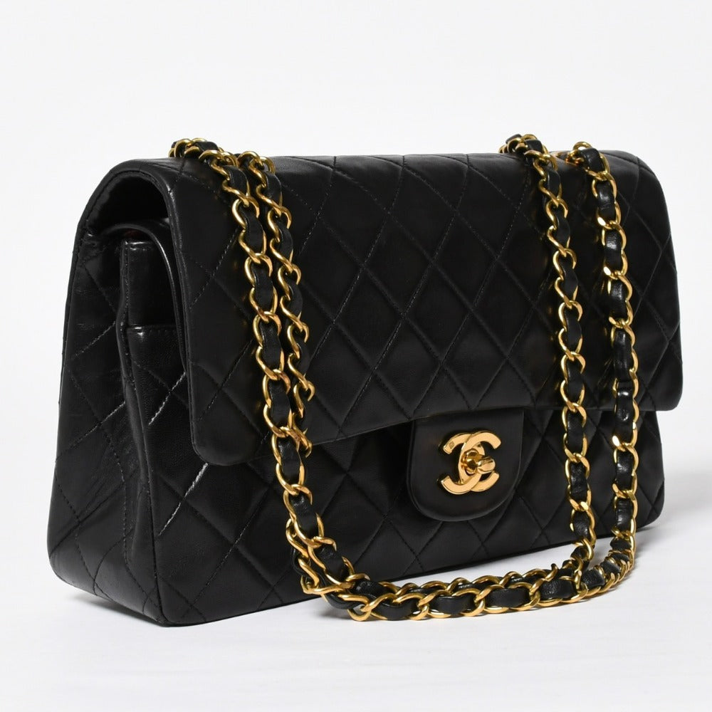CHANEL CHANEL Matelasse 25 W Flap W Chain Shoulder Bag No. 3 Lambskin Coco Mark Black Gold Hardware Good Condition Used 4a009109