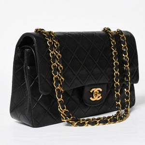 CHANEL シャネル マトラッセ25 Wフラップ Wチェーンショルダーバッグ 3番台 ラムスキン ココマーク ブラック ゴールド金具 美品 中古 4a009109