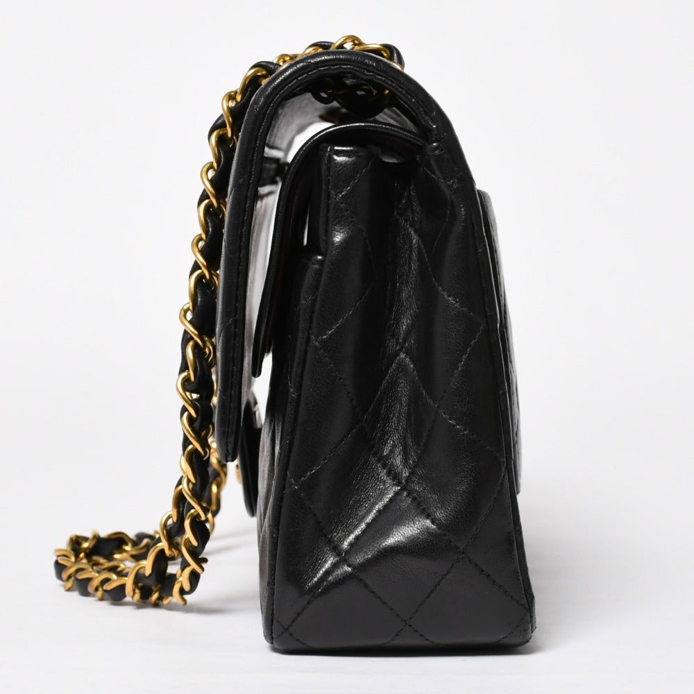 CHANEL CHANEL Matelasse 25 W Flap W Chain Shoulder Bag No. 3 Lambskin Coco Mark Black Gold Hardware Good Condition Used 4a009109
