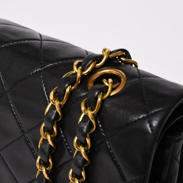 CHANEL シャネル マトラッセ25 Wフラップ Wチェーンショルダーバッグ 3番台 ラムスキン ココマーク ブラック ゴールド金具 美品 中古 4a009109