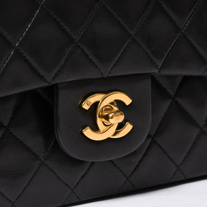 CHANEL シャネル マトラッセ25 Wフラップ Wチェーンショルダーバッグ 3番台 ラムスキン ココマーク ブラック ゴールド金具 美品 中古 4a009109