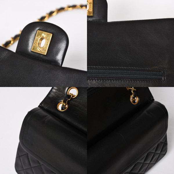 CHANEL シャネル マトラッセ25 Wフラップ Wチェーンショルダーバッグ 3番台 ラムスキン ココマーク ブラック ゴールド金具 美品 中古 4a009109