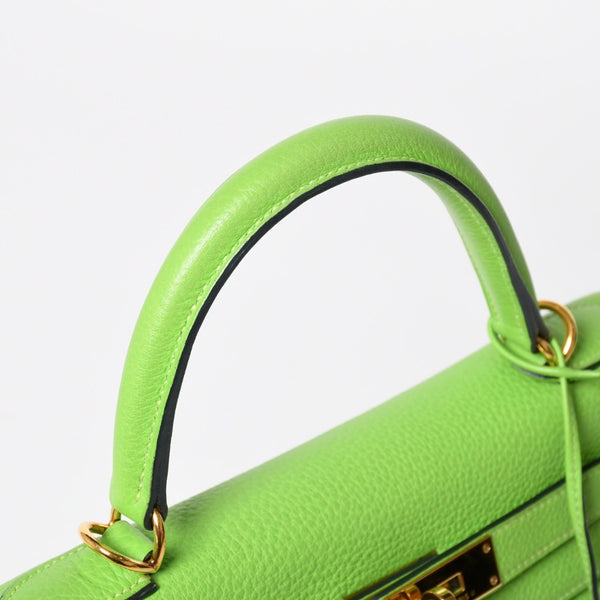 極美品 HERMES エルメス ケリー28 内縫い アップルグリーン ◻︎H刻印 トゴ シルバー金具 ハンドバッグ 中古 4a009078
