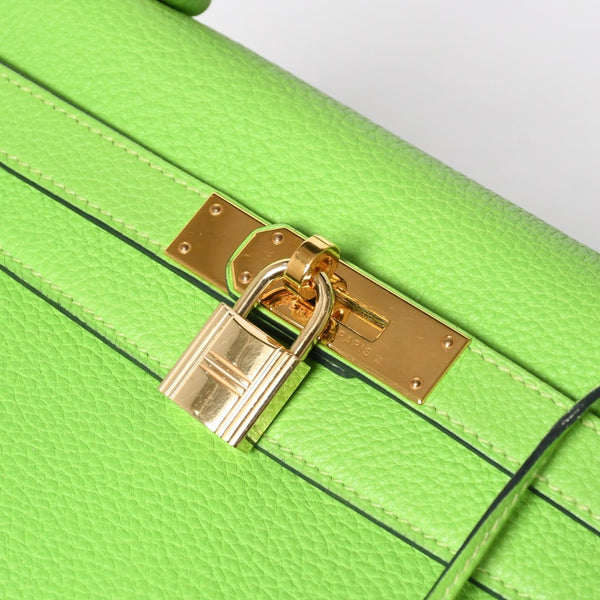極美品 HERMES エルメス ケリー28 内縫い アップルグリーン ◻︎H刻印 トゴ シルバー金具 ハンドバッグ 中古 4a009078