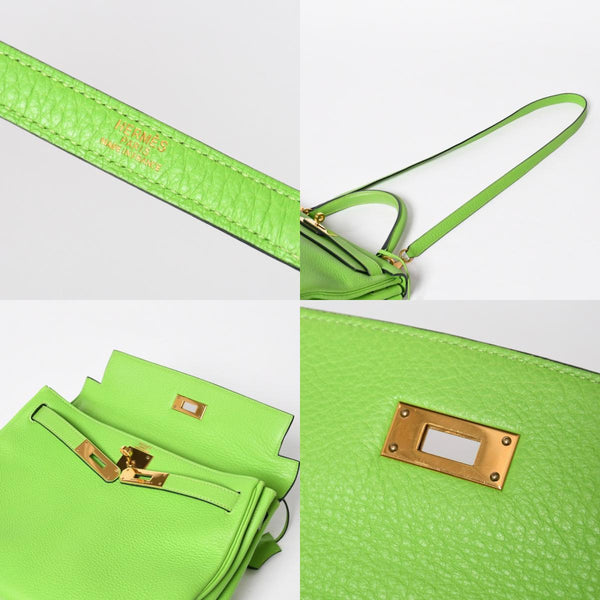 極美品 HERMES エルメス ケリー28 内縫い アップルグリーン ◻︎H刻印 トゴ シルバー金具 ハンドバッグ 中古 4a009078
