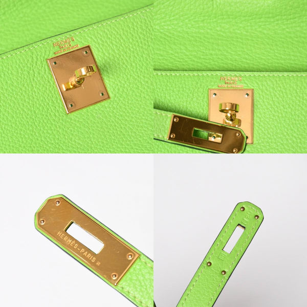 極美品 HERMES エルメス ケリー28 内縫い アップルグリーン ◻︎H刻印 トゴ シルバー金具 ハンドバッグ 中古 4a009078
