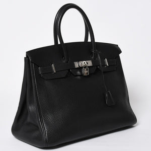 極美品 HERMES エルメス BIRKIN バーキン35 ブラック シルバー金具 トゴハンドバッグ □F刻印 中古 4a009121
