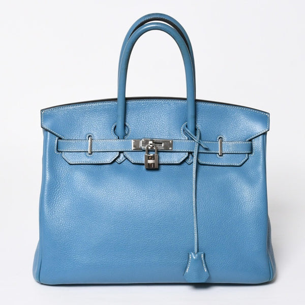 HERMES エルメス BIRKIN バーキン35 ブルージーン シルバー金具 トリヨンクレマンス ハンドバッグ □H刻印 中古 4a009076