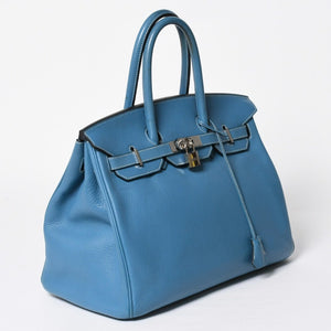 HERMES エルメス BIRKIN バーキン35 ブルージーン シルバー金具 トリヨンクレマンス ハンドバッグ □H刻印 中古 4a009076