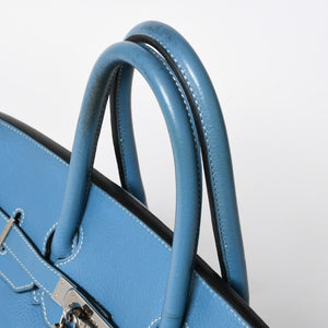 HERMES エルメス BIRKIN バーキン35 ブルージーン シルバー金具 トリヨンクレマンス ハンドバッグ □H刻印 中古 4a009076