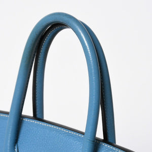 HERMES エルメス BIRKIN バーキン35 ブルージーン シルバー金具 トリヨンクレマンス ハンドバッグ □H刻印 中古 4a009076