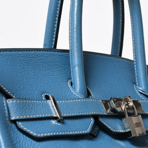 HERMES エルメス BIRKIN バーキン35 ブルージーン シルバー金具 トリヨンクレマンス ハンドバッグ □H刻印 中古 4a009076