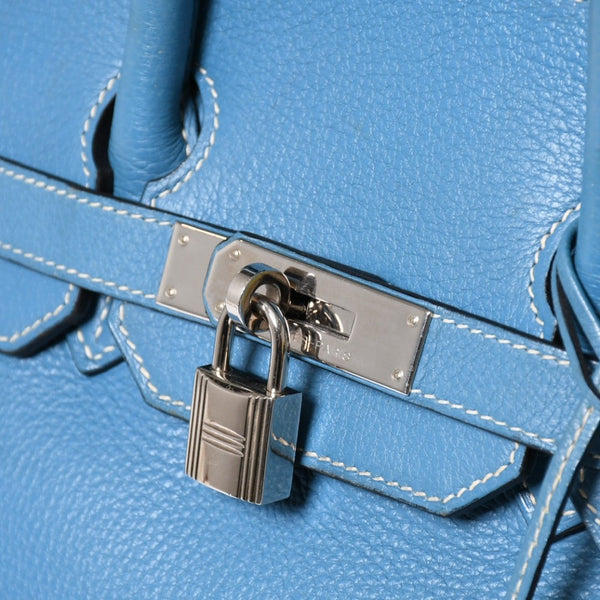HERMES エルメス BIRKIN バーキン35 ブルージーン シルバー金具 トリヨンクレマンス ハンドバッグ □H刻印 中古 4a009076