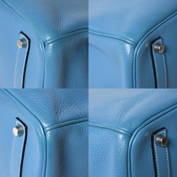 HERMES エルメス BIRKIN バーキン35 ブルージーン シルバー金具 トリヨンクレマンス ハンドバッグ □H刻印 中古 4a009076