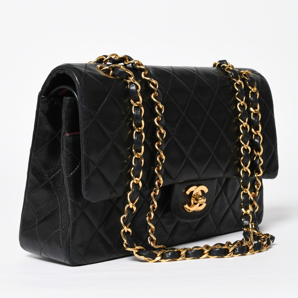 CHANEL CHANEL Matelasse 25 W Flap W Chain Shoulder Bag No. 3 Lambskin Coco Mark Black Gold Hardware Good Condition Used 4a009110