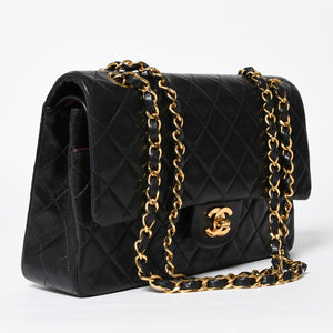 CHANEL シャネル マトラッセ25 Wフラップ Wチェーンショルダーバッグ 3番台 ラムスキン ココマーク ブラック ゴールド金具 美品 中古 4a009110