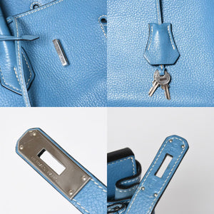 HERMES エルメス BIRKIN バーキン35 ブルージーン シルバー金具 トリヨンクレマンス ハンドバッグ □H刻印 中古 4a009076