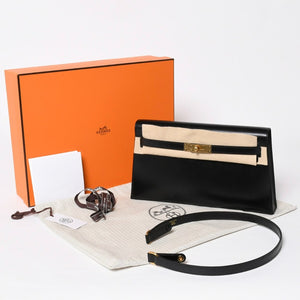 新品未使用 HERMES エルメス ケリーエラン 2WAY ショルダーバッグ ボックスカーフ ブラック ゴールド金具 G刻印 中古 4a009107
