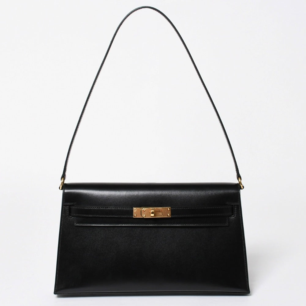 新品未使用 HERMES エルメス ケリーエラン 2WAY ショルダーバッグ ボックスカーフ ブラック ゴールド金具 G刻印 中古 4a009107