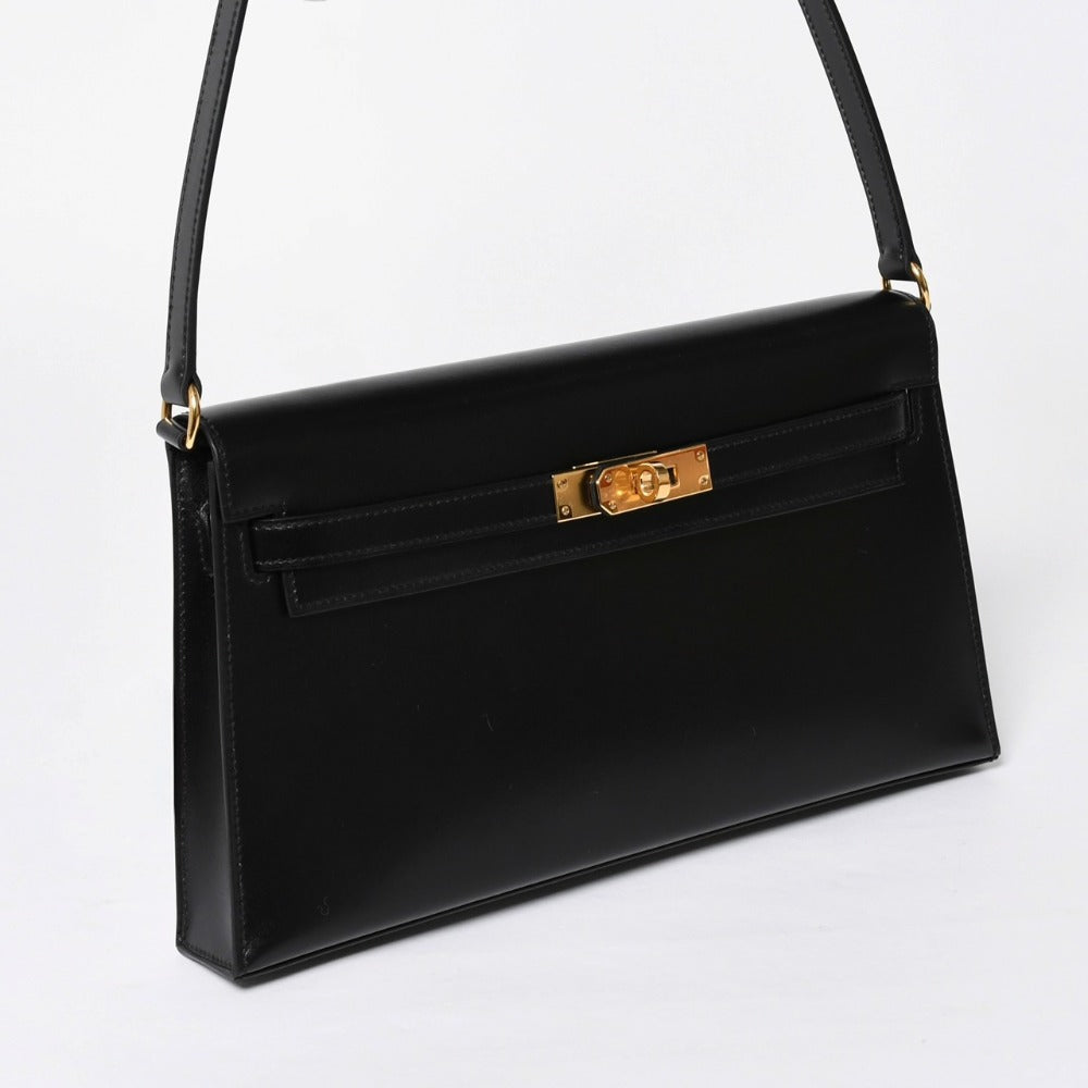 New and unused HERMES Kelly Elan 2WAY shoulder bag box calf black gold hardware G stamp used 4a009107