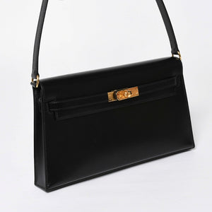 新品未使用 HERMES エルメス ケリーエラン 2WAY ショルダーバッグ ボックスカーフ ブラック ゴールド金具 G刻印 中古 4a009107