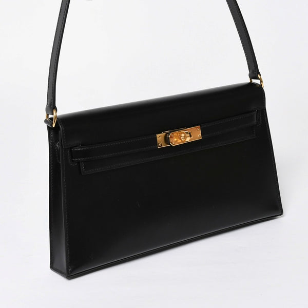 新品未使用 HERMES エルメス ケリーエラン 2WAY ショルダーバッグ ボックスカーフ ブラック ゴールド金具 G刻印 中古 4a009107