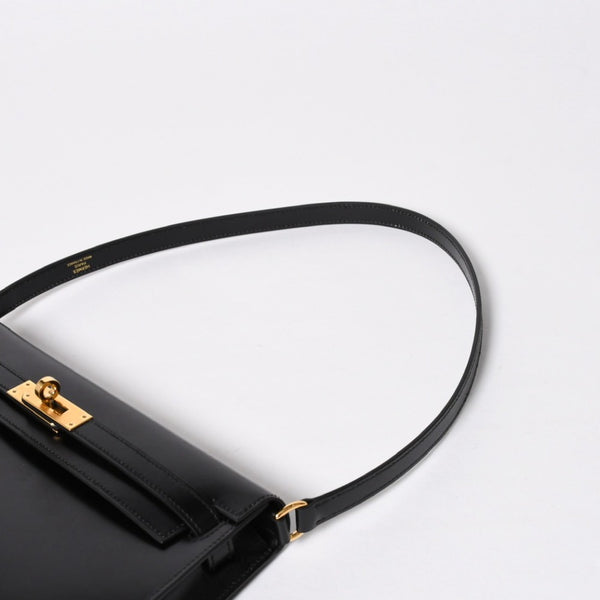 新品未使用 HERMES エルメス ケリーエラン 2WAY ショルダーバッグ ボックスカーフ ブラック ゴールド金具 G刻印 中古 4a009107