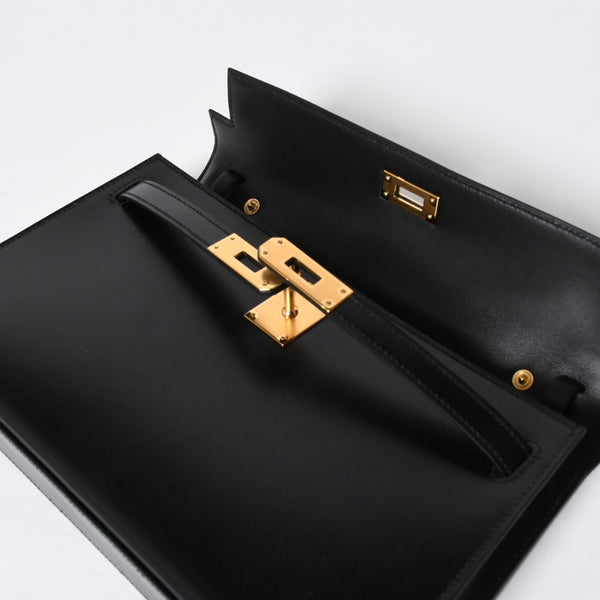 新品未使用 HERMES エルメス ケリーエラン 2WAY ショルダーバッグ ボックスカーフ ブラック ゴールド金具 G刻印 中古 4a009107