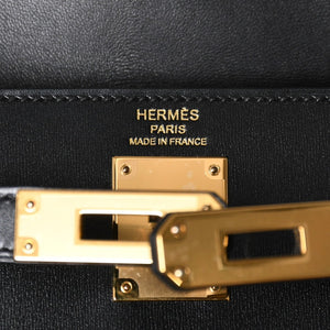 新品未使用 HERMES エルメス ケリーエラン 2WAY ショルダーバッグ ボックスカーフ ブラック ゴールド金具 G刻印 中古 4a009107