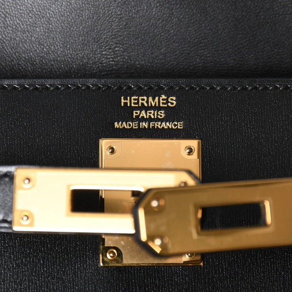 新品未使用 HERMES エルメス ケリーエラン 2WAY ショルダーバッグ ボックスカーフ ブラック ゴールド金具 G刻印 中古 4a009107