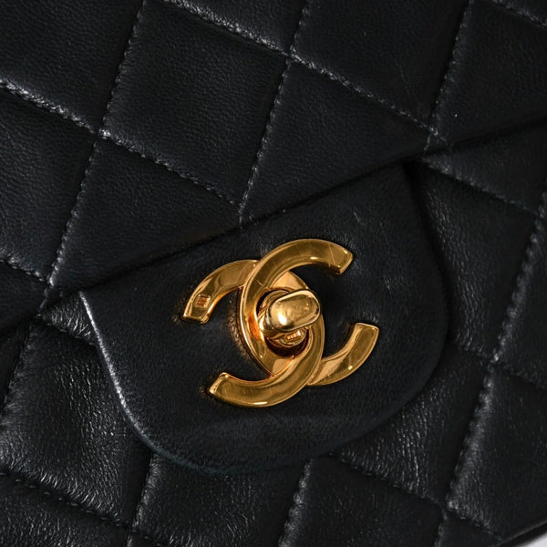 CHANEL シャネル マトラッセ25 Wフラップ Wチェーンショルダーバッグ 3番台 ラムスキン ココマーク ブラック ゴールド金具 美品 中古 4a009110