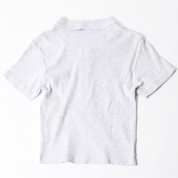 STUSSY ステューシー ハーフジップ 半袖ポロシャツ サイズ10 ストックロゴ グレー ブラック レディース 刺繍 美品 中古 4a008566