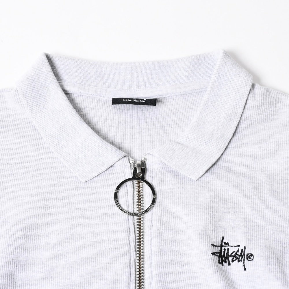 STUSSY half zip short sleeve polo shirt size 10 stock logo gray black ladies embroidery good condition used 4a008566