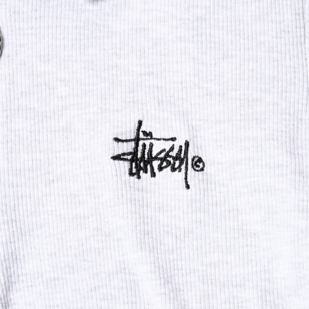 STUSSY half zip short sleeve polo shirt size 10 stock logo gray black ladies embroidery good condition used 4a008566