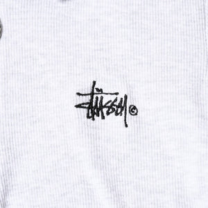 STUSSY ステューシー ハーフジップ 半袖ポロシャツ サイズ10 ストックロゴ グレー ブラック レディース 刺繍 美品 中古 4a008566
