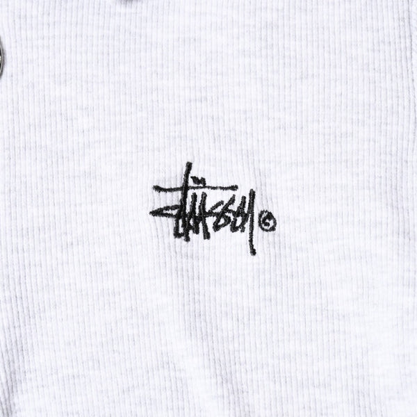 STUSSY ステューシー ハーフジップ 半袖ポロシャツ サイズ10 ストックロゴ グレー ブラック レディース 刺繍 美品 中古 4a008566