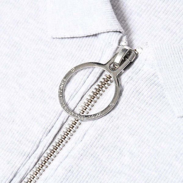 STUSSY ステューシー ハーフジップ 半袖ポロシャツ サイズ10 ストックロゴ グレー ブラック レディース 刺繍 美品 中古 4a008566
