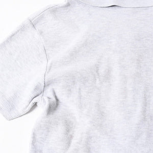 STUSSY ステューシー ハーフジップ 半袖ポロシャツ サイズ10 ストックロゴ グレー ブラック レディース 刺繍 美品 中古 4a008566