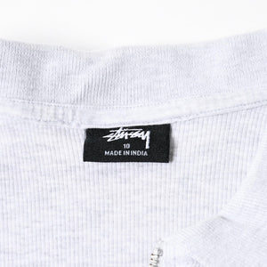 STUSSY ステューシー ハーフジップ 半袖ポロシャツ サイズ10 ストックロゴ グレー ブラック レディース 刺繍 美品 中古 4a008566