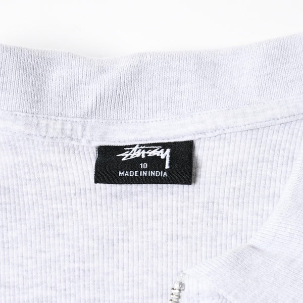 STUSSY ステューシー ハーフジップ 半袖ポロシャツ サイズ10 ストックロゴ グレー ブラック レディース 刺繍 美品 中古 4a008566