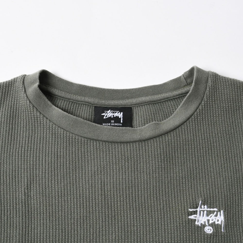 Stussy Women's Short Sleeve T-Shirt Waffle T-Shirt Olive Green Green White Cropped Size 10 Good Condition Used 4a008564