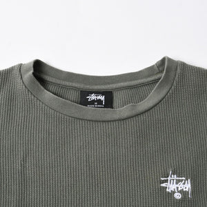 Stussy ステューシー レディース 半袖Tシャツ ワッフルTシャツ オリーブグリーン グリーン ホワイト クロップド サイズ10 美品 中古 4a008564