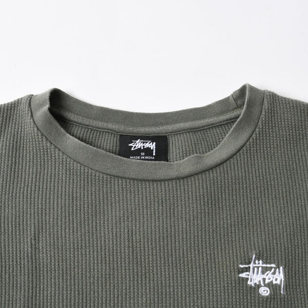Stussy ステューシー レディース 半袖Tシャツ ワッフルTシャツ オリーブグリーン グリーン ホワイト クロップド サイズ10 美品 中古 4a008564